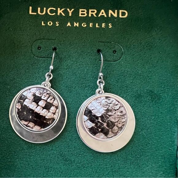 Lucky brand silver tone double drop earrings, snake print - Picture 3 of 7